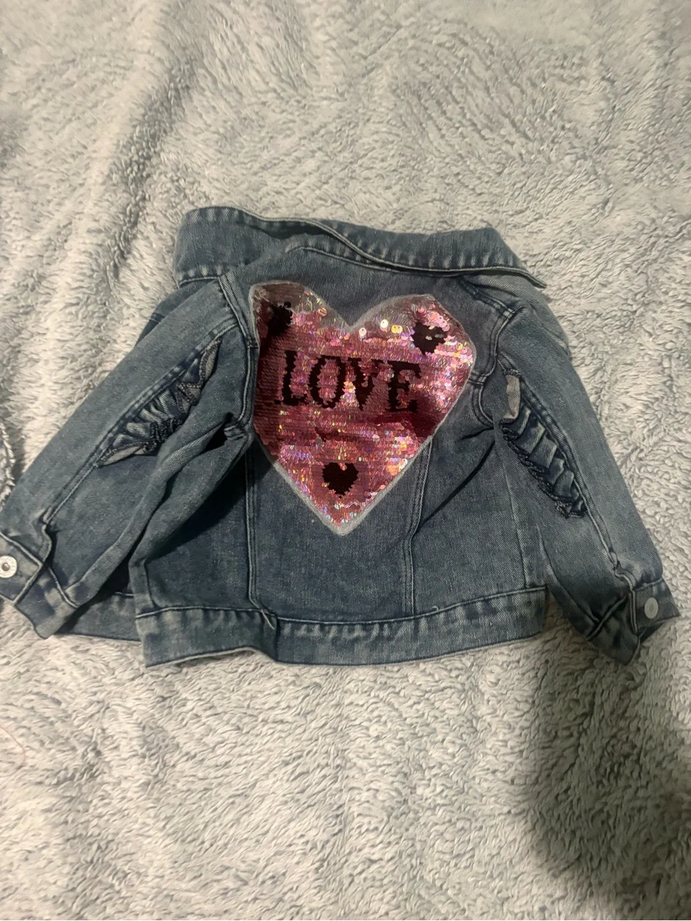 Denim Kids' Jacket with Sequin Flip Heart - Blue sim 2t